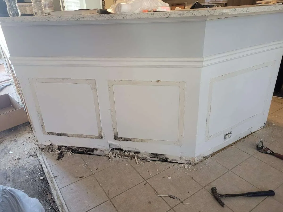 Water damage and mold on kitchen during Sewage Cleanup & Sanitation in Warsaw